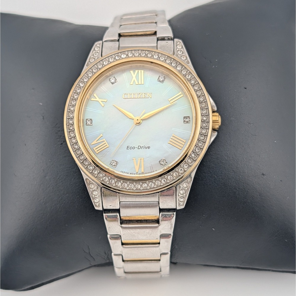Citizen Eco-Drive E031-S094682 MOP Dial Crystal Bezel Two Tone Watch 34mm